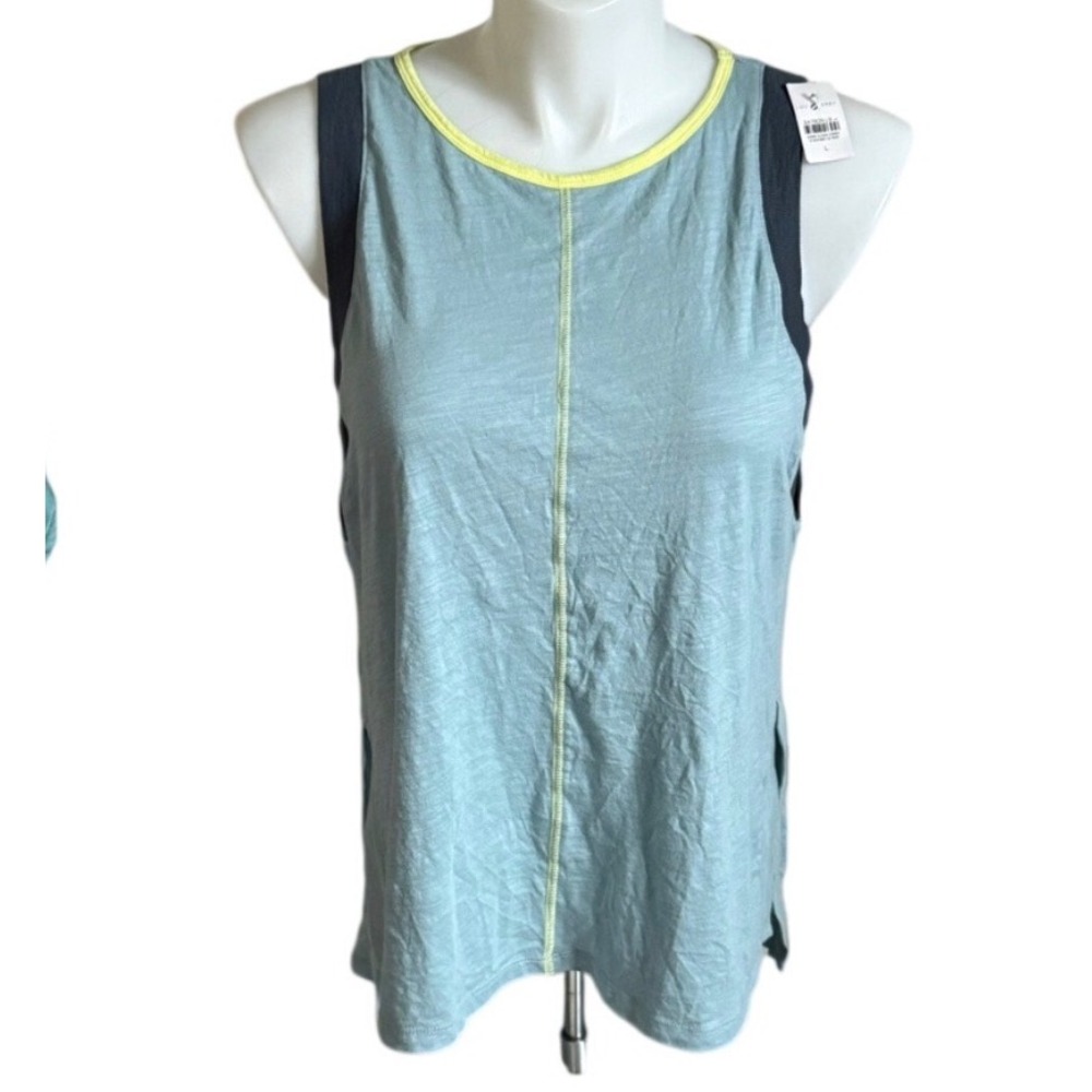 Lou & Grey Women Colorblock Tank Top Blue Yellow Grey Slub Knit Large NWT